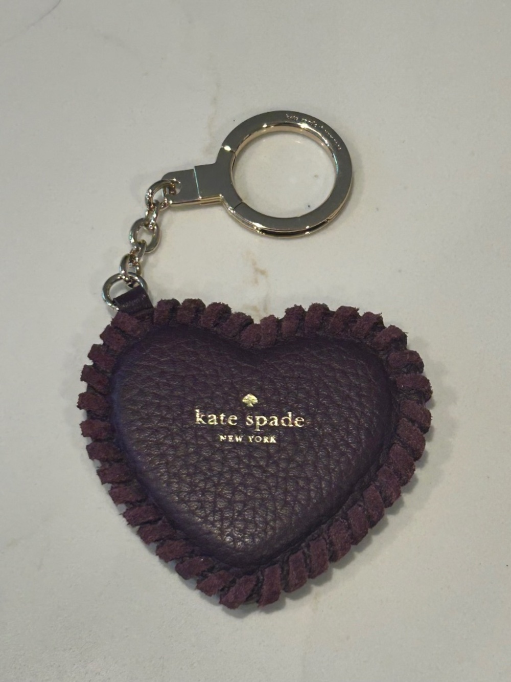 Kate Spade Keychain Charm Big Leather Heart Deep Plum NWOT